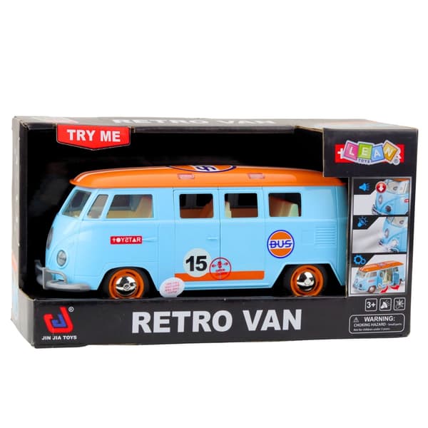 Legetøjsbil Retro Van 26,5 cm med lys/lyd og døre, der kan åbnes