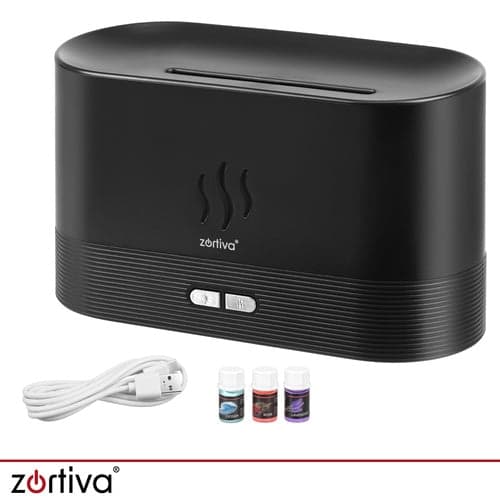 Aroma diffuser luftfuktare 180 ml med RGB LED eldeffekt, 3 doftoljor