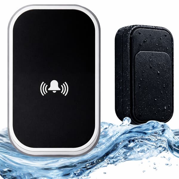 Trådløs dørklokke batterifri knap IP68 130 m 38 melodier sort