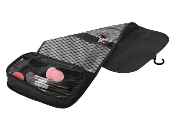 Sammenklappelig toilettaske med krog sort 26x16 cm (64x26 cm udfoldet)