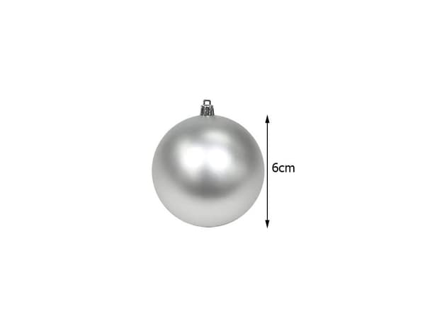 Julekugler i plast 6 cm, 36-pak, sølv/hvid, 6 designs