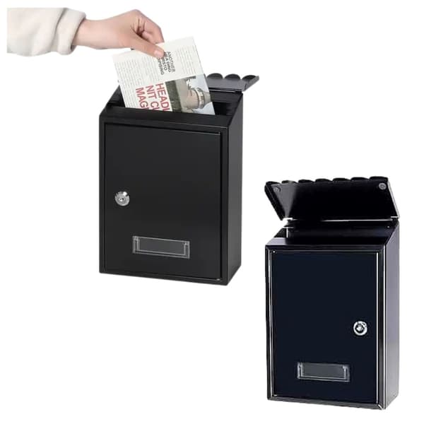 Postkasse vægmontering låsbar sort 26,5x18,5x6,5 cm 2 nøgler