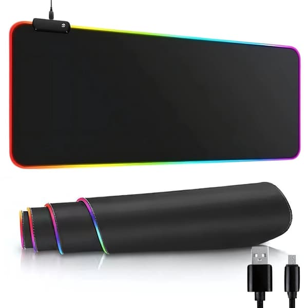 RGB gaming musemåtte XL 80 x 30 cm USB LED sort skridsikker