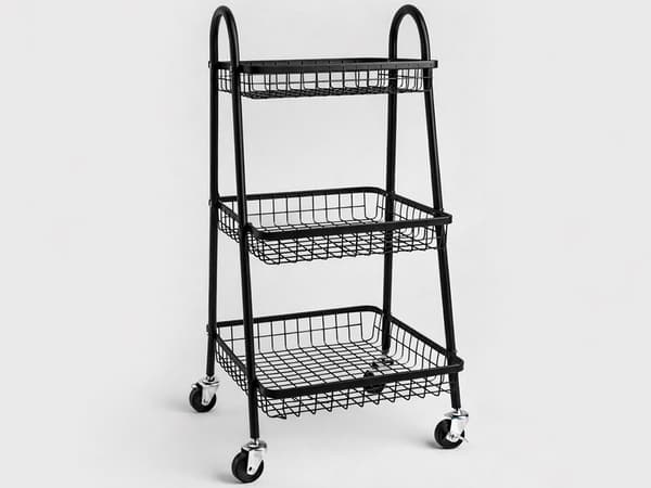 Metalhylde på hjul 3 niveauer sort 78x40x32 cm med bremse