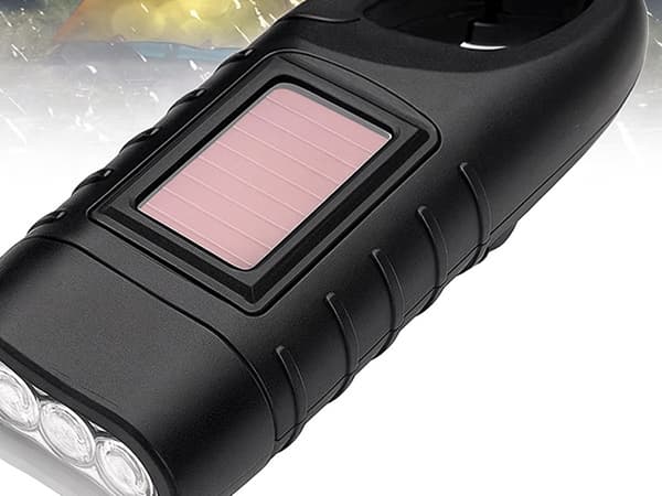 Dynamolommelygte med solpanel 3 LED sort med karabinhage