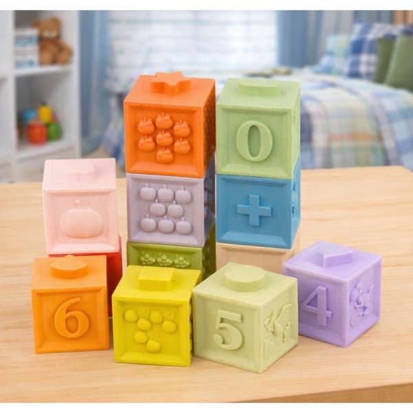 Sensoriska utbildningsblock i gummi med siffror/texturer 12-pack 5x5 cm