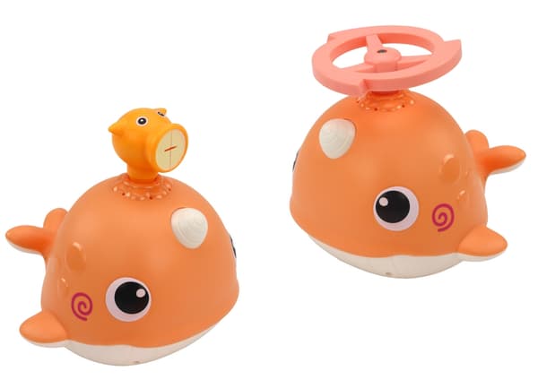 Badleksak val med vattenfontän och sprutfunktion, orange 15 cm