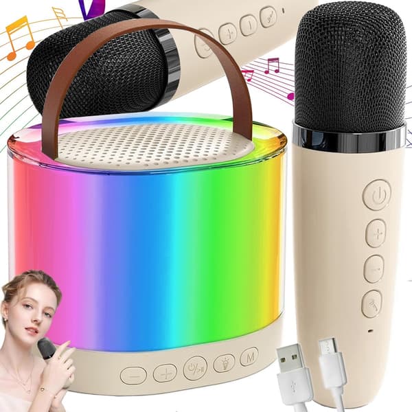 Karaokesæt Bluetooth-højttaler med RGB + 2 trådløse mikrofoner
