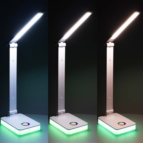 LED-skrivbordslampa USB touch 3000–6000K RGB fällbar arm vit