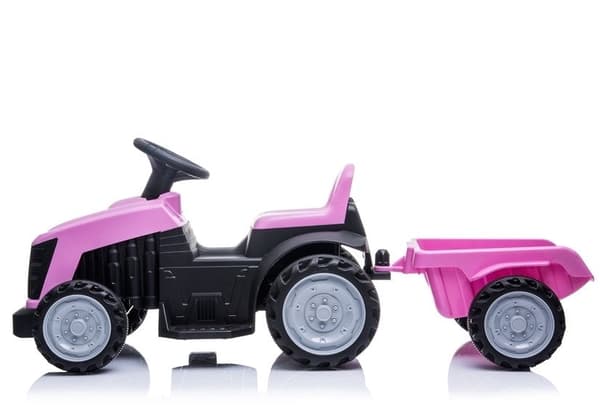 Rosa eltraktor för barn med släpvagn 112 cm