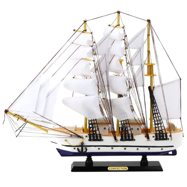 Fregattmodell segelfartyg i trä 49 cm med bas och presentförpackning