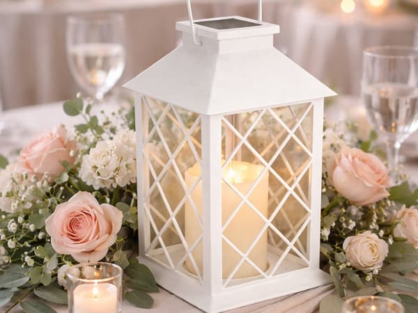 LED-lanterne med solcelle 28x14x14 cm hvid varmflakkende lys