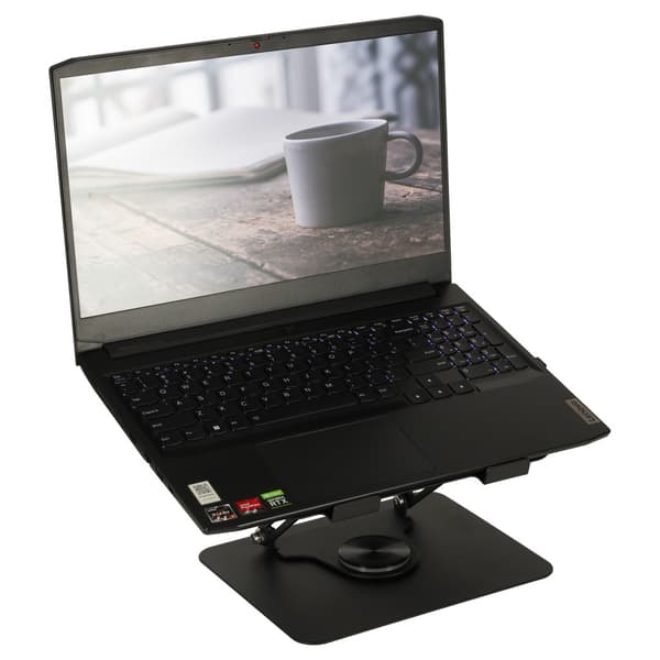 Justerbart laptopstativ i metal 360° roterbart sort 26x22,5 cm