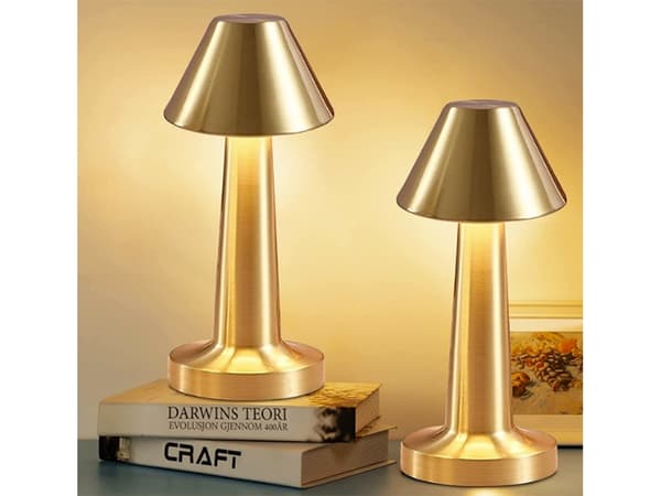 Bordlampe LED touch dæmpbar 3 lysindstillinger genopladelig guld 23,5 cm