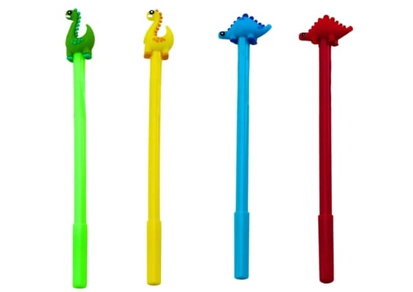 Dinosauruskynä korkilla, musta muste, 18 cm, valitse väri röd/gul/grön/blå