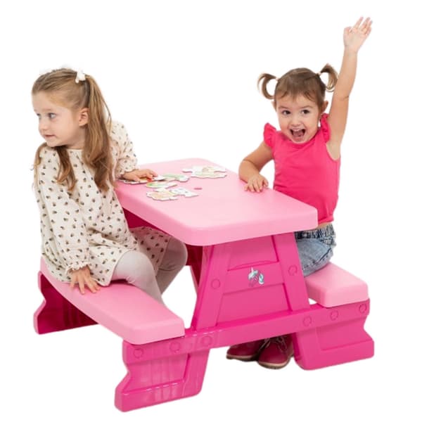 Havebord med bænke til børn, rosa udendørssæt