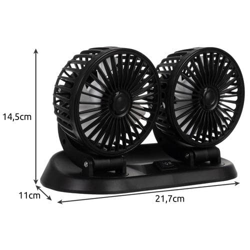 Dobbelt bilventilator 12V til cigarettænderstik, 2 hastigheder, 360° roterbar