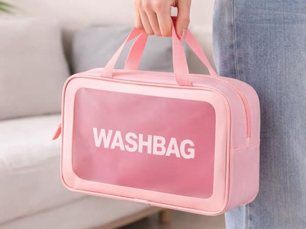 Necessärset 3 delar med transparent front rosa 30x20x8 cm