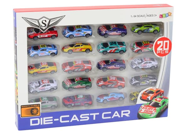Legetøjsbiler sportsbiler 20-pak 1:64 med pull-back motor metal/plast