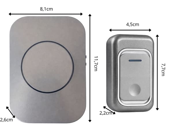 Trådlös dörrklocka 300 m 38 melodier LED grå batteridriven
