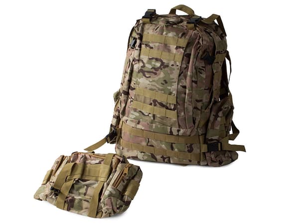 Tactical ryggsäck 48,5L MOLLE med midjeväska och sidofickor ljus moro