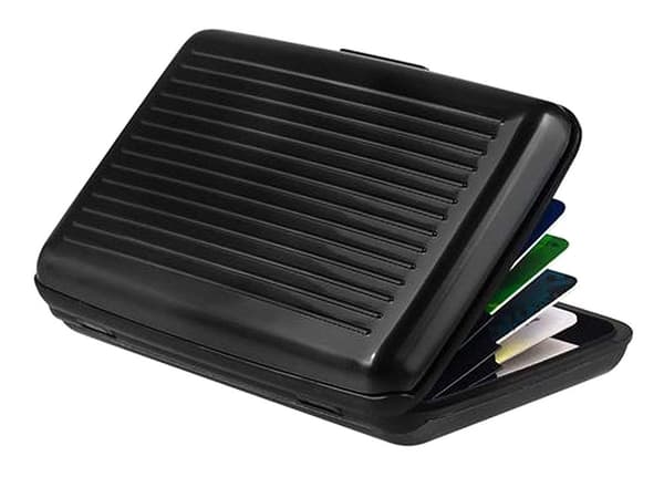 Kortholder i aluminium 6 rum RFID-beskyttelse sort 11x7,5x2 cm