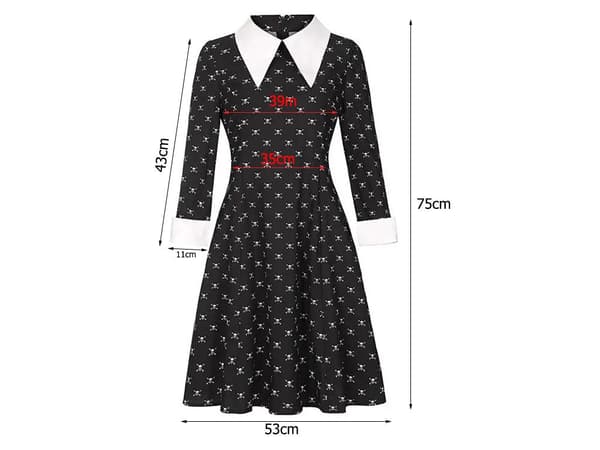 Wednesday Addams kjole børnekostume sort/hvid 115–125 cm polyester