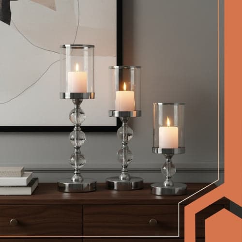 Ljusstakar 3-pack i glas silver/transparent 28-41 cm kristalldekor