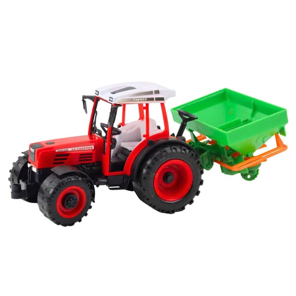 Legetraktor med såmaskine i plast 33,5 cm rød/grøn