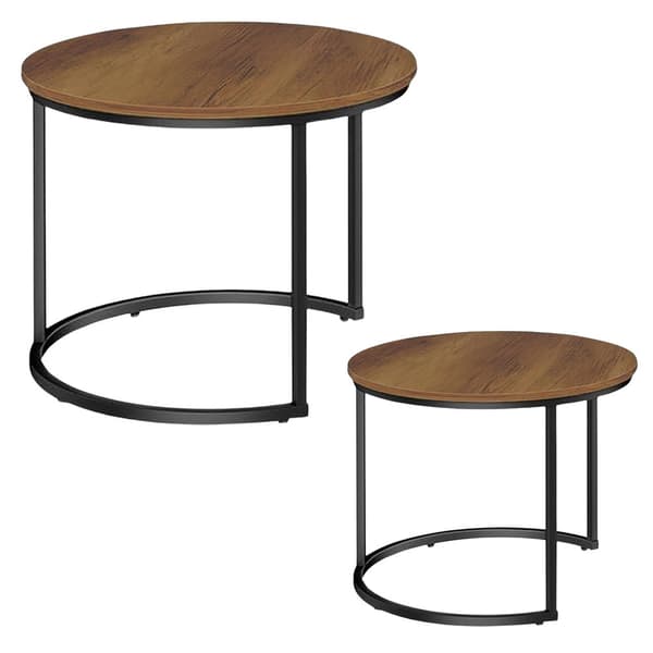 Sæt 2 runde sofaborde 70,5/45,5 cm laminat-MDF sort metal