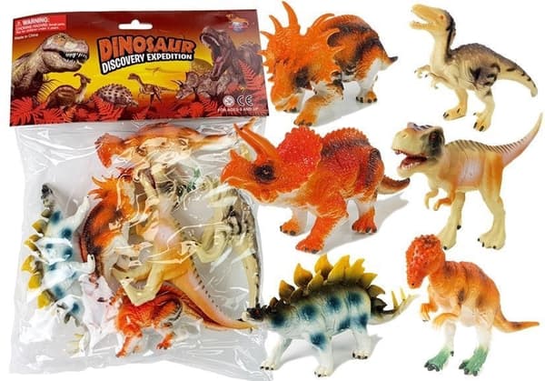 Dinosauriefigurer sæt 6-pack gummi ca 10 cm, 3+ (T-Rex m.fl.)