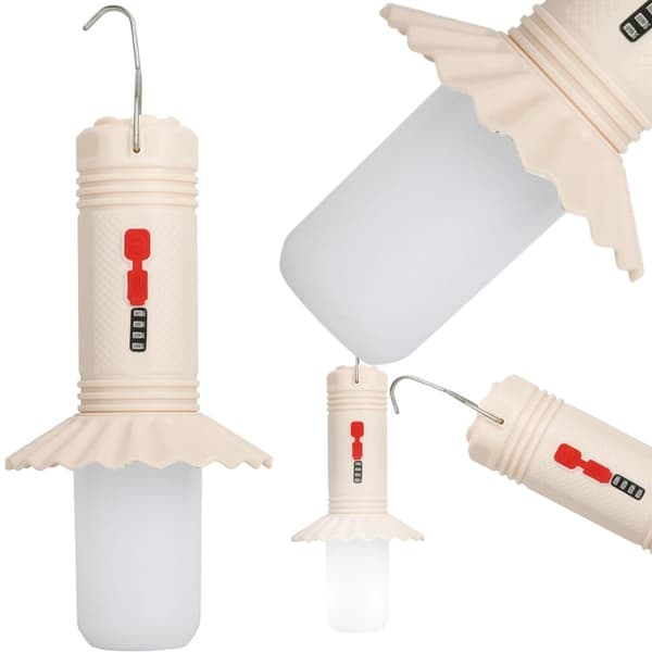 LED-campinglampe med powerbank, USB-C, 3 lysindstillinger, 24 cm (sort/hvid)