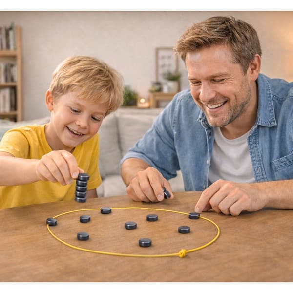 Magnetiskt skicklighetsspel med bräda och snöre, 40 magnetplattor