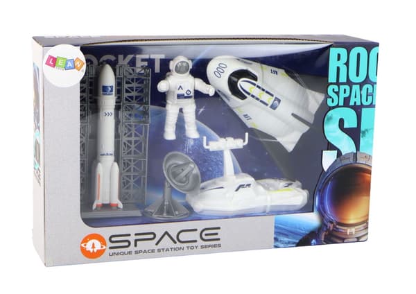 Rymdleksak set 5 delar med astronaut, raket, rymdfarkost & satellit