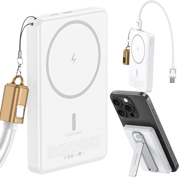 Magnetisk powerbank 5000 mAh 15W trådløs USB-C/Lightning mixfarve
