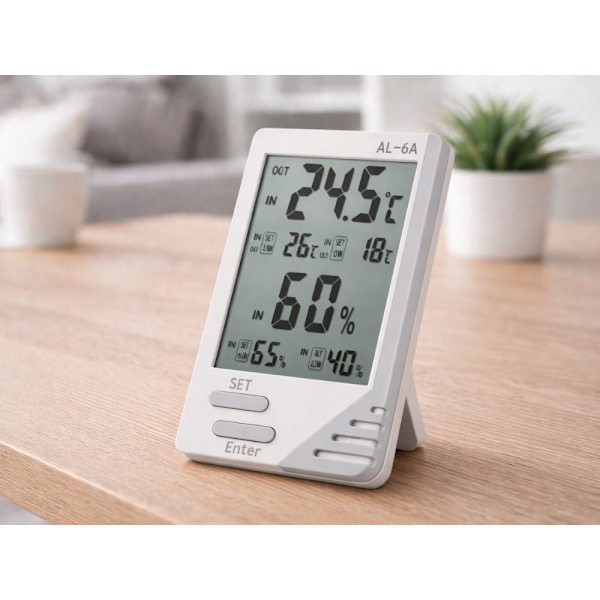 Termometer/hygrometer med LCD och trådbunden sensor inne/ute