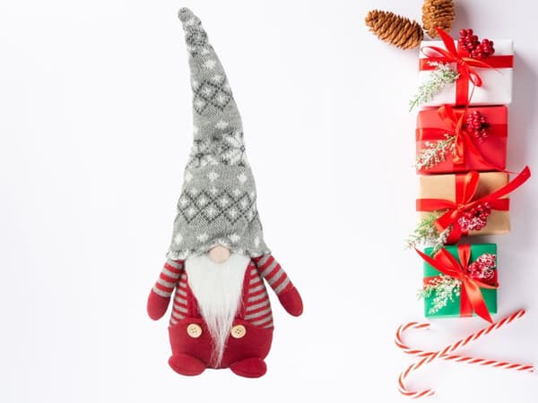 Tomte julfigur röd med böjbar mössa, 38 cm
