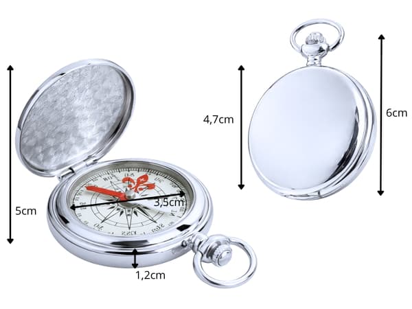 Fickkompass i metall silver 360° skala med låsbart lock 6 cm