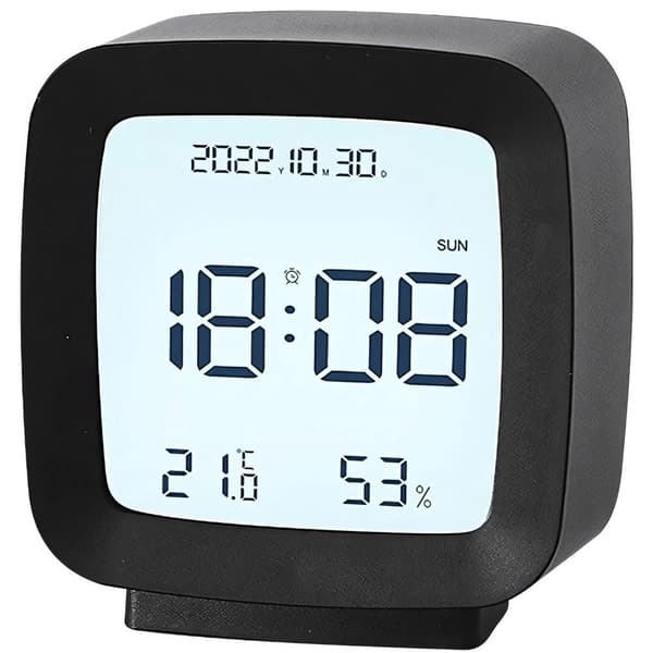 Digital väckarklocka LCD med datum, temperatur & luftfuktighet svart