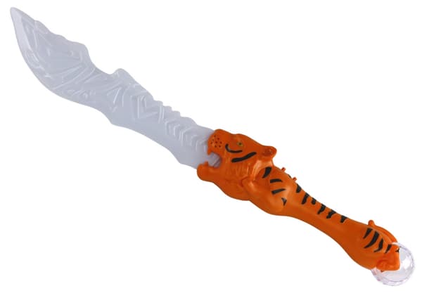 Lyssværd legetøj 61 cm med LED og lyd, tigerhåndtag, 3+ år