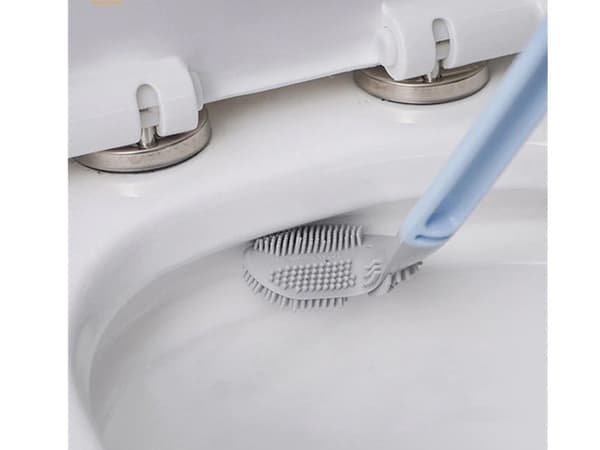 Silikoninen WC-harja itsekiinnittyvällä seinäkiinnikkeellä, sininen 40 cm