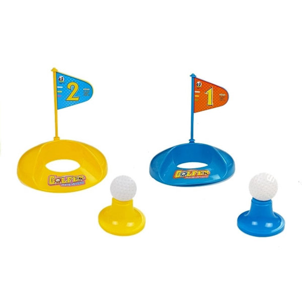 Mini golfset til børn 10 dele med 2 køller, 2 bolde og flagbaser