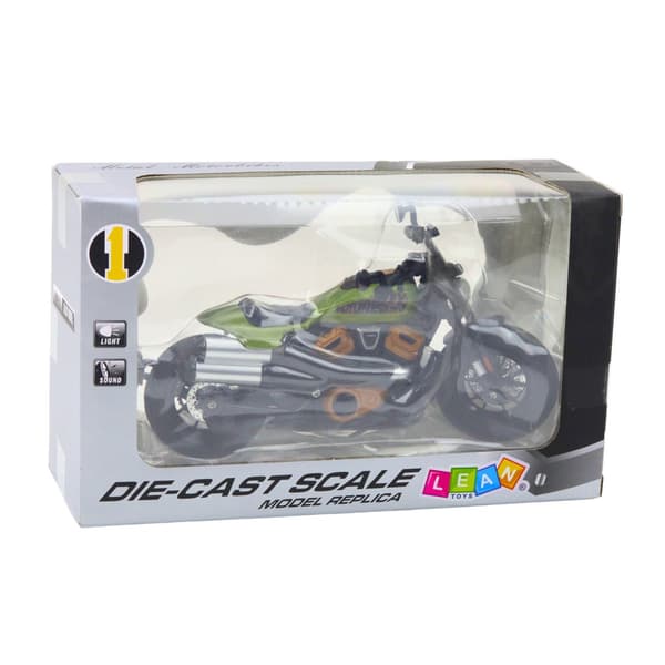Choppermotorcykel model 1:12 metal/plast 19 cm sort/grøn