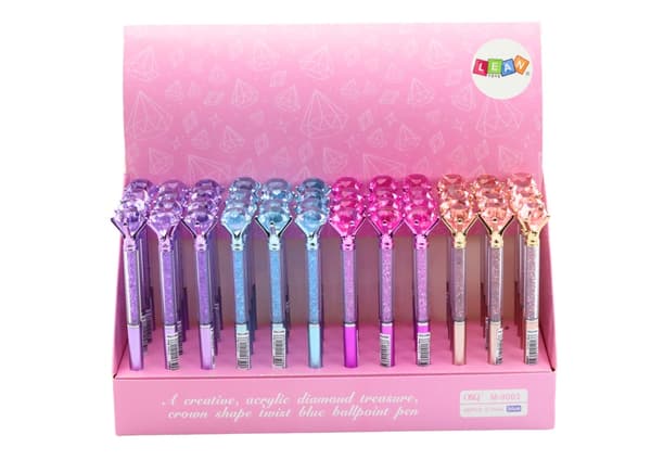 Kuglepen med diamanttop blåt blæk 16 cm, 48-pack, farvevalg