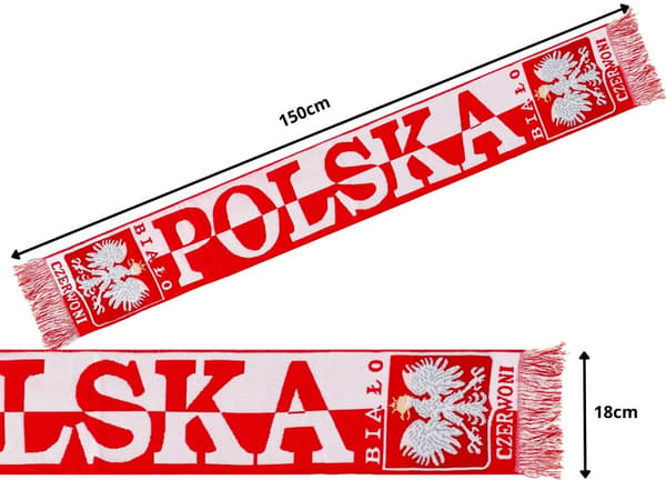 Supporterscarf fotboll Polska vit/röd 150x18 cm polyester