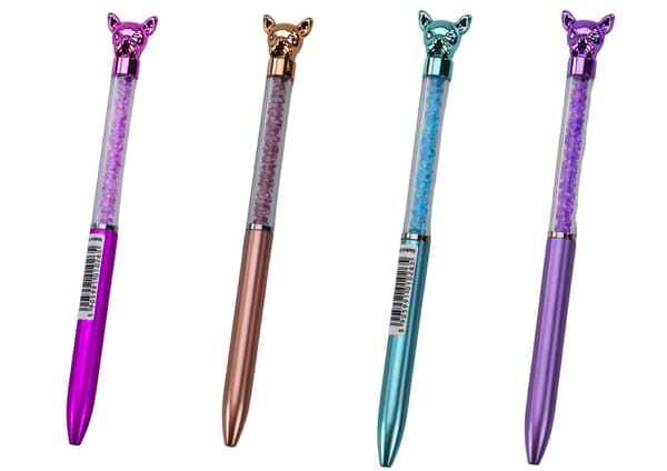 Kuglepen med hundetop og glitrediamanter 16 cm, 48-pack