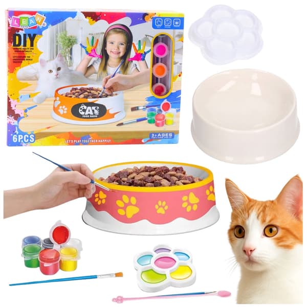 DIY hantverkskit måla kattskål i plast 6 delar för barn