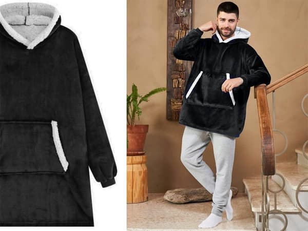 Fleecehuppari teddyvuori musta one size oversize XXL