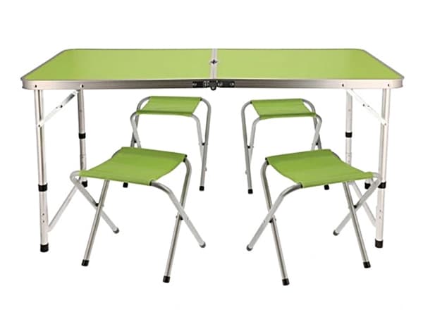 Hopfällbart campingbord 120x60 cm med 4 stolar justerbar höjd grön