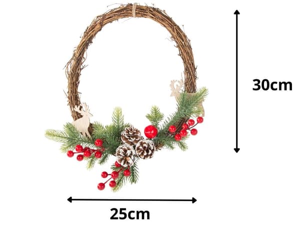 Joulukranssi kävyillä 30x25 cm sisä- ja ulkokäyttöön